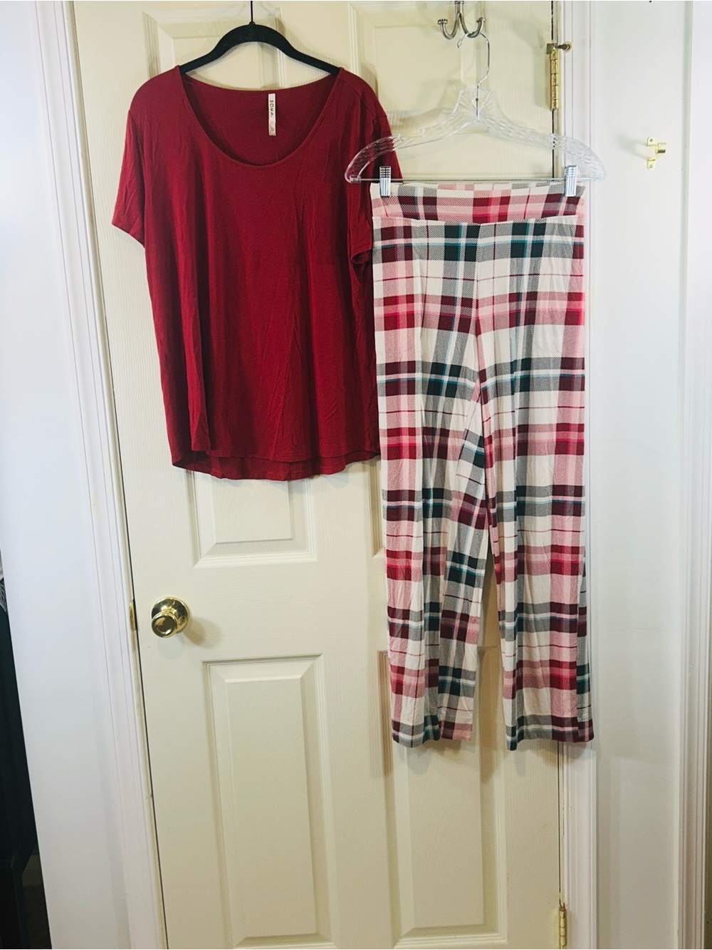 Soma Red Short-Sleeve Top with Red & Green Plaid Pajama Pants